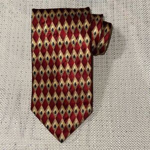 Jos. A. BANK XL Deep Red Gold Navy Green Textured Silk Tie